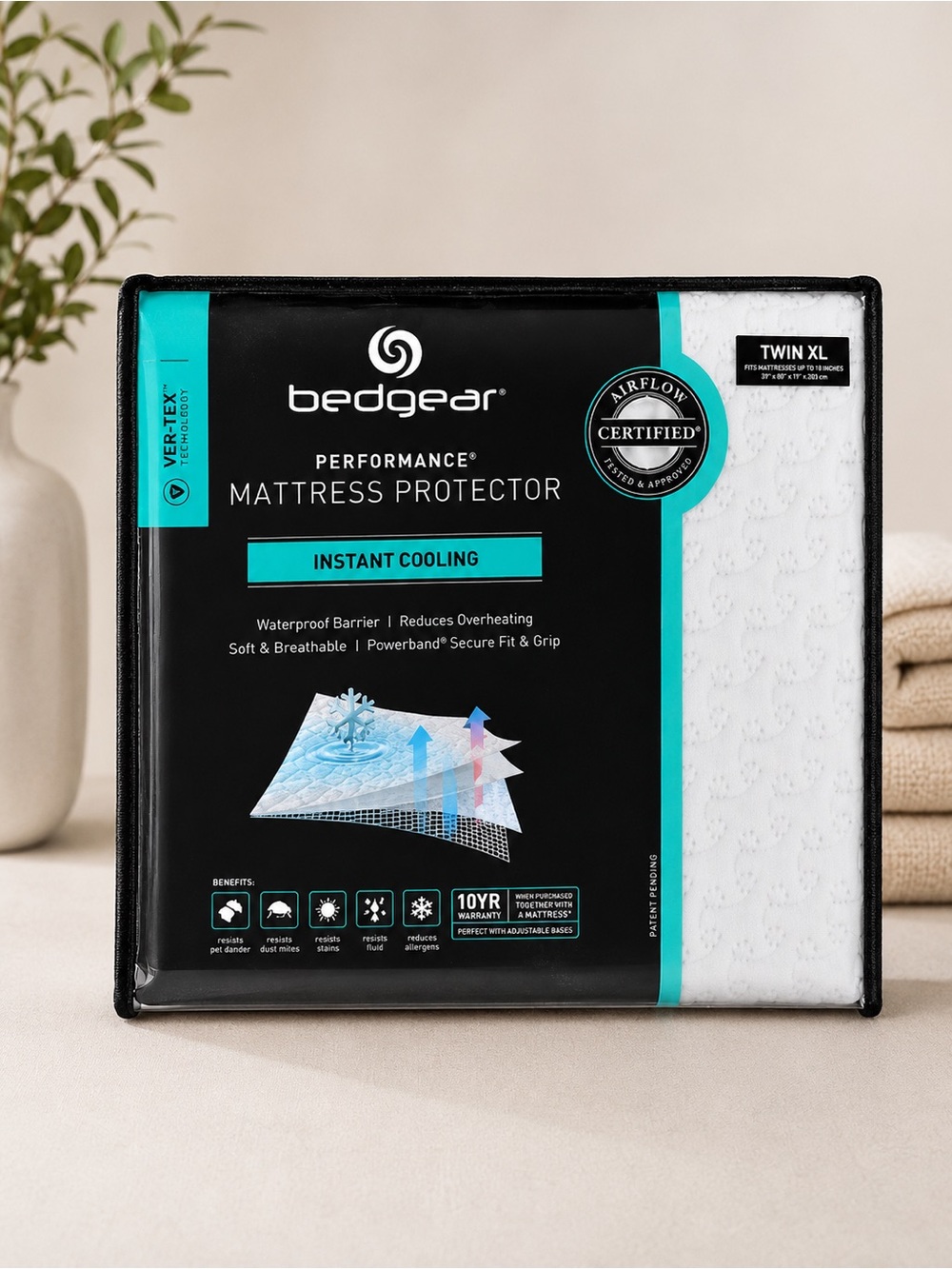 Bedgear Instant Cooling Performance Mattress Protector in Black & Teal